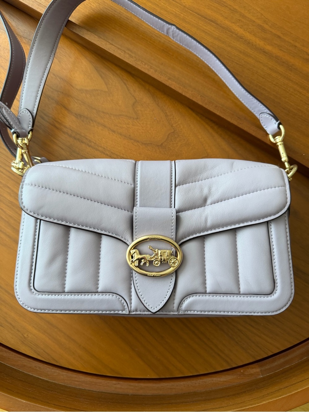 Coach Quilted Leather Shoulder Bag in Pale Lavender with Gold Hardware